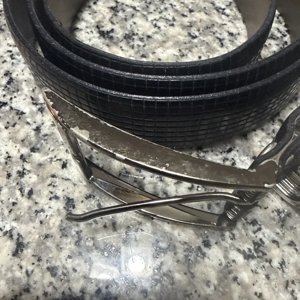 Giorgio Danieli Men's Genuine Italian Black‎ Leather Belt Size 40 Silver Buckle